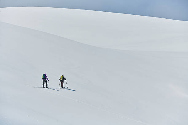 istock Alpine Ascent: Two Professional Skiers Conquer Snowy Peaks as a Determined Team. 2206923691