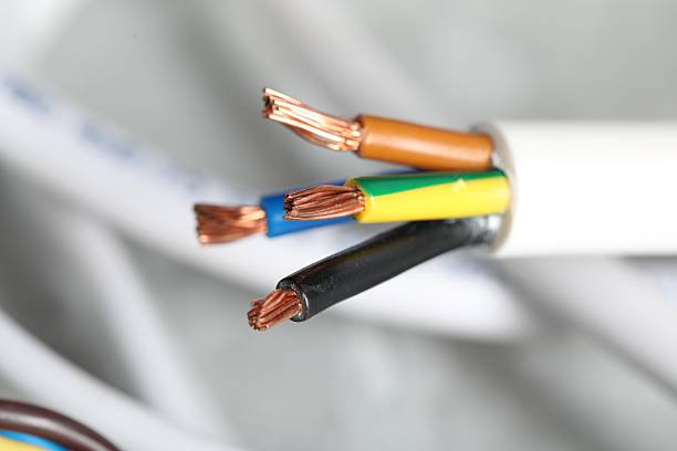 istock Colorful electrical wire on blurred background, closeup 2206929807