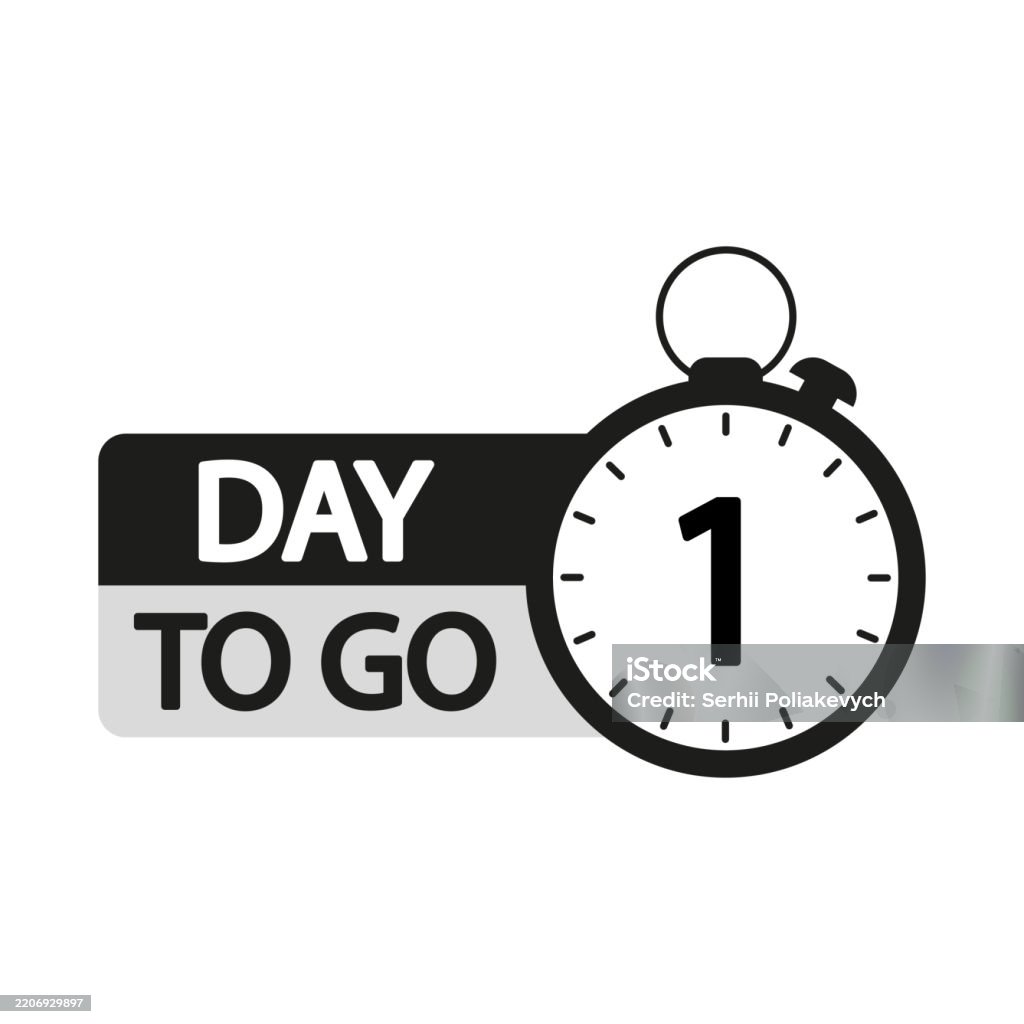 Timer 1 Label Countdown Timer Illustration Number One Focus One Day To Go Text Black ...