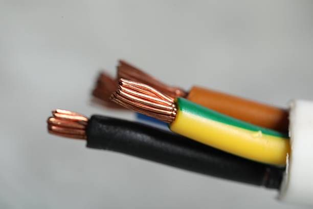 istock Colorful electrical wire on gray background, closeup 2206929977