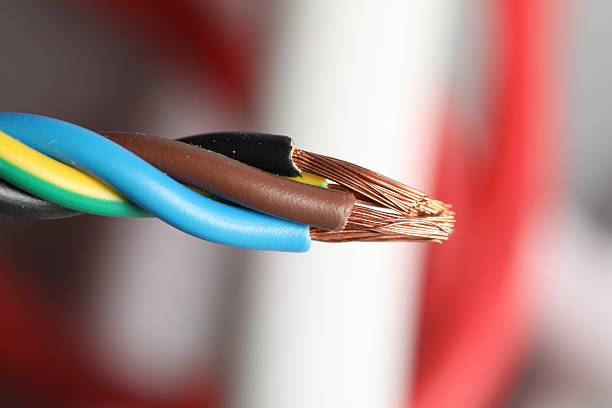 istock Colorful electrical wire on blurred background, closeup 2206930077