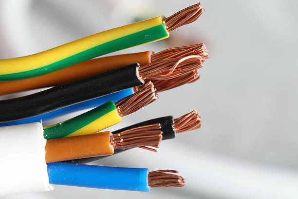 istock Colorful electrical wires on light background, closeup. Space for text 2206930120