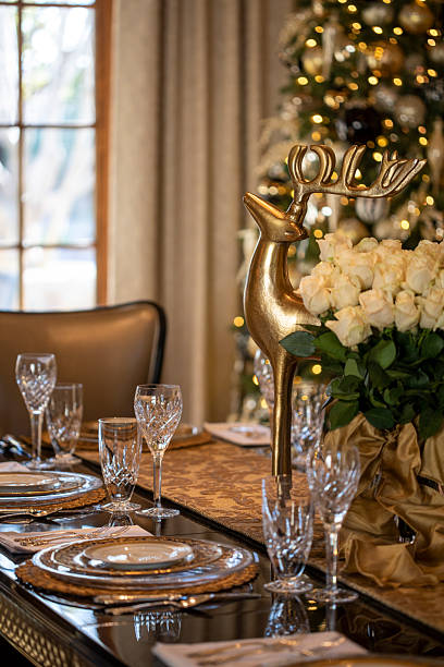 istock Holiday table place setting and centerpiece for Christmas 2206934785