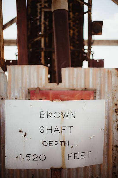 Vintage mine shaft digging well sign with metal textures