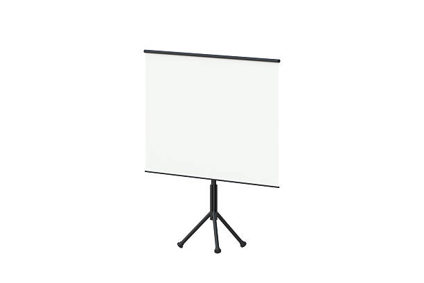 istock One projection screen stand on tripod isolated on white background. Whiteboard for presentation or education. 3d render 2206955288