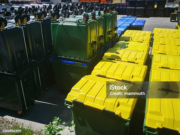Selective Collection New Selective Waste Collection Bins At Recycling Facility Stock Photo ...