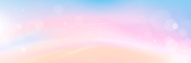 istock Sky clouds with light purple,blue,pink color vector banner.Abstract pastel sky pattern of blurry light fuzz colorful smooth holographic mesh gradient background.Vector soft horizontal spring backdrop 2206956914