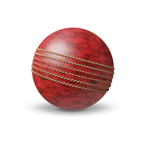 istock Old red leather cricket ball isolated on white background 2206960334