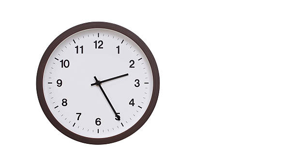 istock A simple round wall clock with a dark brown frame and a white face displaying 14.25/02.25. Isolated on a white background, perfect for time-related concepts, deadlines, and schedule themes. 2206961245