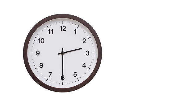 istock A simple round wall clock with a dark brown frame and a white face displaying 14.30/02.30. Isolated on a white background, perfect for time-related concepts, deadlines, and schedule themes. 2206961246