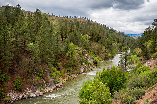 istock River Winding Through the Sawtooth Mountains, Mountain range in Idaho 2206961279