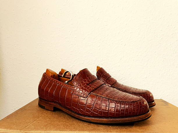 istock Premium Gold Brown Crocodile Loafer with shoetrees 1 2206967161