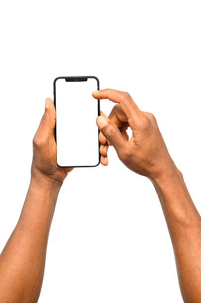 istock Black Male Hands Pinching on Smartphone with Blank Screen 2206967957
