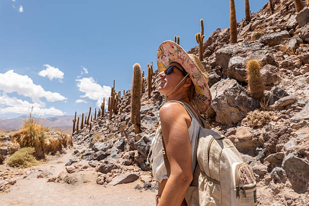 Woman Hiking in Desert Landscape with Backpack