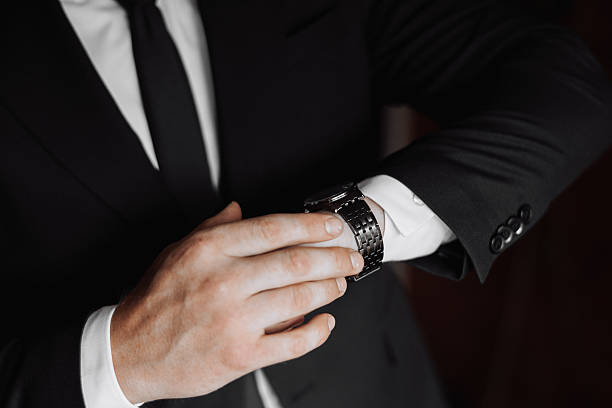 istock A man in a suit is wearing a watch and adjusting it 2206973550