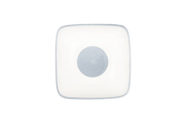 istock Top view, A white ceramic square bowl with a light blue rim and dot isolated on a white background. 2206975571