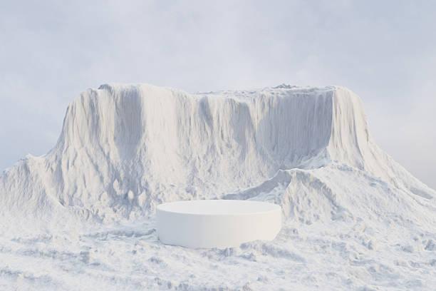 istock 3d render winter platform and Realistic natural background, Snow podium on the ice snow mountain, Backdrop sky and cloud for product stand display, advertising, mockup or etc 2206977137