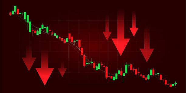 istock Stock Exchange Market Trading Down Graph with Red Candlestick Patterns Arrow Loss Investment and Financial Trends Ideal for Trade Analysis Economic Forecast and Crisis Market Dashboard Visualization 2206981797