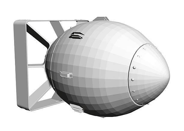 istock A white model of a bomb with a black stripe on the side. The bomb is in a 3D rendering 2206982263