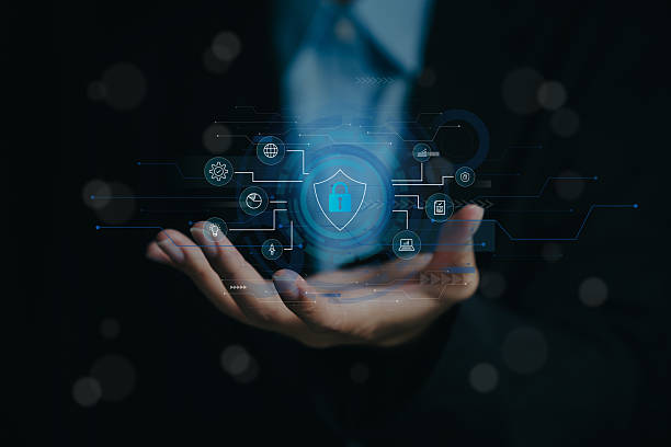 istock Digital security protection concept with hands raised, business concept 2206982862