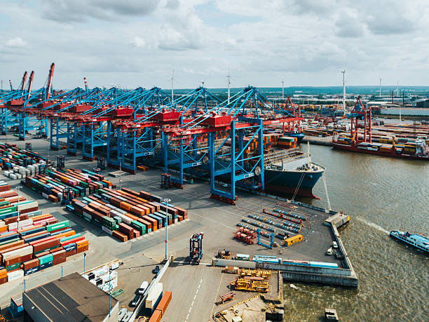 istock aerial view on Cargo crane container terminal in Hamburg Harbor 2206984653