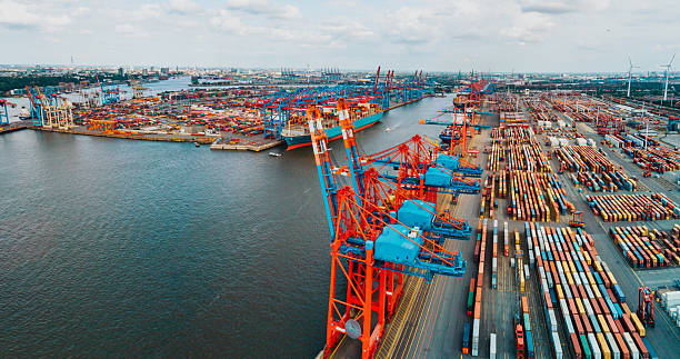 istock wide panoramic view on Cargo crane container terminal in Hamburg Harbor 2206984662