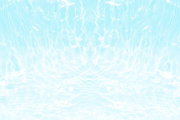 Abstract sunlight shadows blue background with flare and glare. Natural abstract aesthetic mockup with caustic effects for design and product presentation.