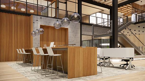 istock 3D image of a environmentally friendly office space.3D image of an environmentally friendly coworking office space 2206993732