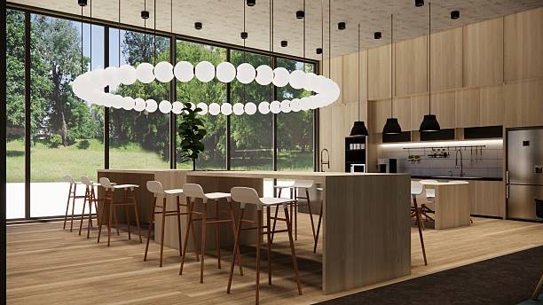 istock 3D image of a environmentally friendly office space.3D image of an environmentally friendly coworking office space 2206993789