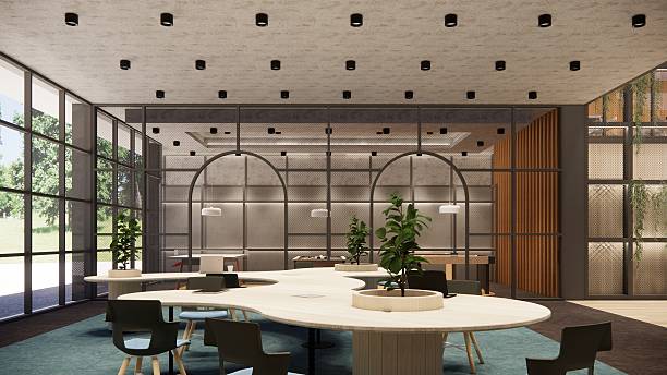 istock 3D image of a environmentally friendly office space.3D image of an environmentally friendly coworking office space 2206993803