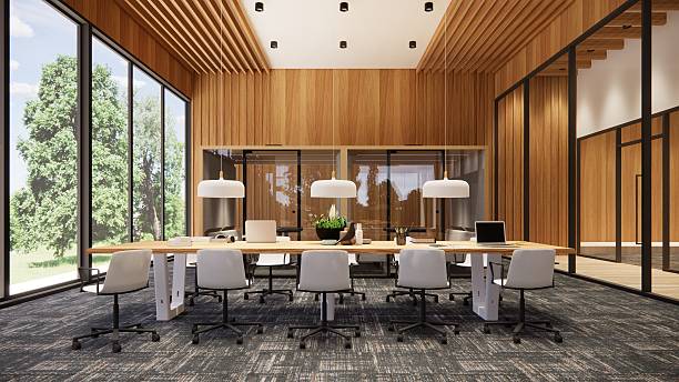 istock 3D image of a environmentally friendly office space.3D image of an environmentally friendly coworking office space 2206993916