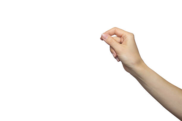 istock A woman's hand on a white background holding or giving something 2206994107