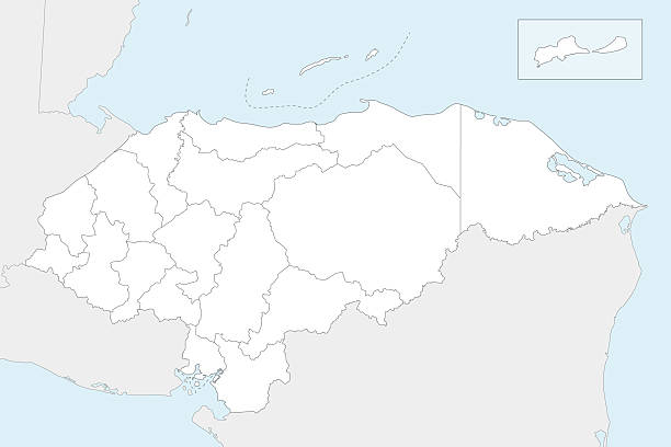 istock Vector regional blank map of Honduras with departments and administrative divisions, and neighbouring countries and territories. Editable and clearly labeled layers. 2207005212