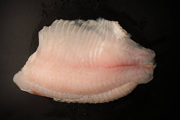 istock Fresh tilapia fillet on black background, top view. 2207007460
