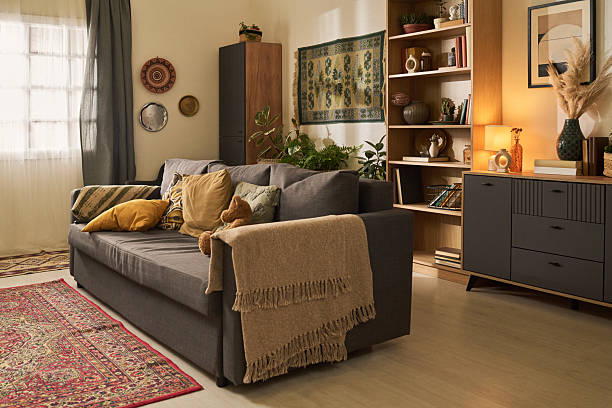 istock Cozy Living Room Featuring Modern Bohemian Decor 2207014245