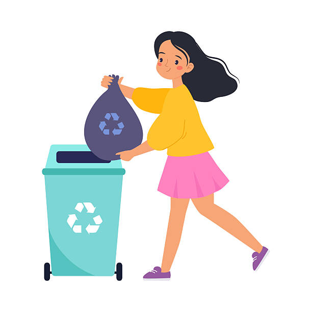 istock Ecology with Woman Character Throw Garbage for Recycle Save Planet Vector Illustration 2207015964
