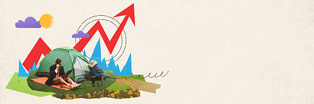 istock Remote worker relaxing in tent surrounded by graphs and landscapes, balancing work deadlines with fresh air. 2207019071