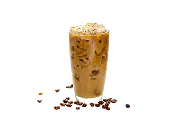 istock Latte ice coffee served with coffee bean spread on isolate and white background. 2207019204