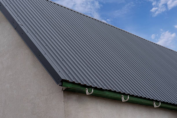 istock Gray corrugated metal roof and gutter system 2207019357