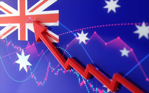 istock Red Arrow Moving Forward on Australian Flag Financial Chart Background 2207019846