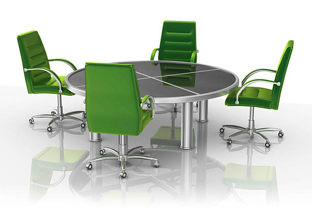 Two businessmen gathered at a round table and chatting openly. Have a chat during coffee break. 3d rendering. white background.