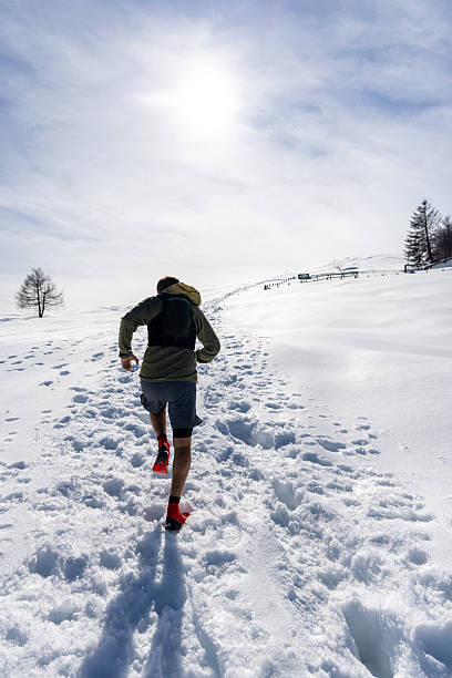 Ominous snow path in winter deep forest
