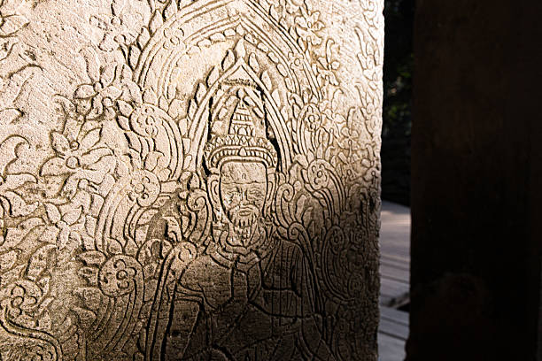 Detailed Stone Carving in Ta Prohm Temple, Cambodia. High quality photo