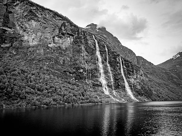 Geirangerfjord near Hellesylt in Norway.  This is the famous seven sisters waterfall one of the highest in Norway.