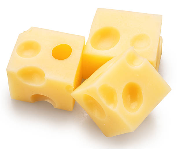 istock Emmental cheese cubes isolated on white background. File contains clipping path. 2207030021