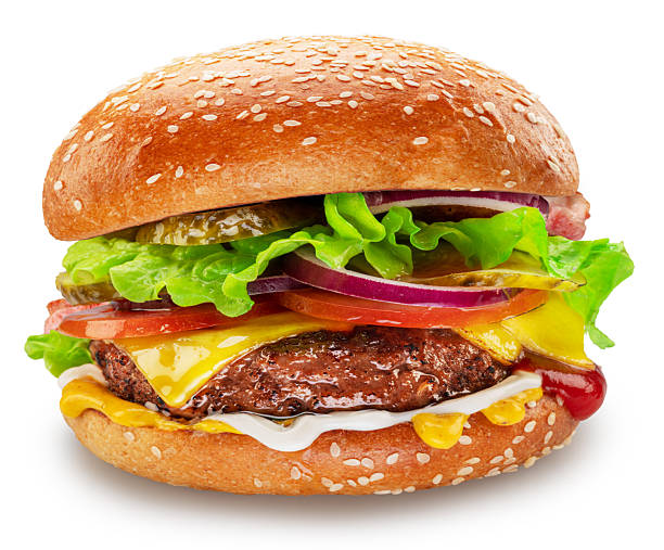 istock Beef patty hamburger with vegetables and cheese on white background. File contains clipping path. 2207030216