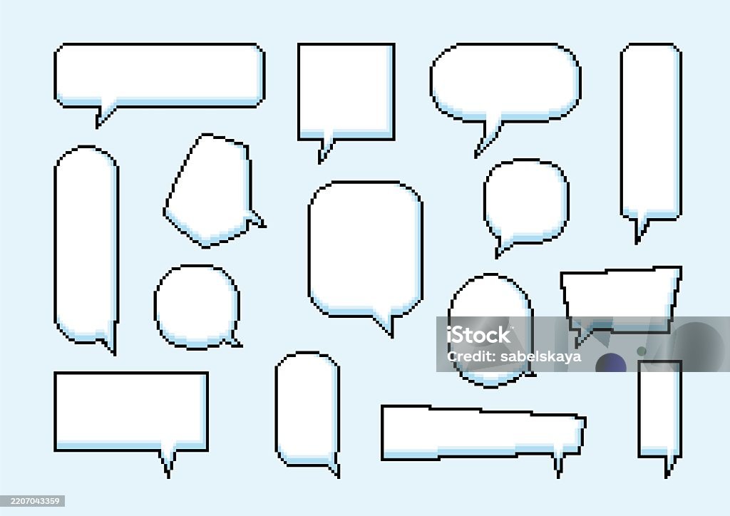 Pixel speech bubbles various shapes vector set, chat message or dialogue 8 bit empty pixelated speech cloud black frames Pixel speech bubbles various shapes vector set. Chat message or dialogue 8 bit empty pixelated speech clouds black frames. Cartoon communication retro text ui interface. Dotted outline silhouette Speech Bubble stock vector Pixel speech bubbles various shapes vector set, chat message or dialogue 8 bit empty pixelated speech cloud black frames Pixel speech bubbles various shapes vector set. Chat message or dialogue 8 bit empty pixelated speech clouds black frames. Cartoon communication retro text ui interface. Dotted outline silhouette Speech Bubble stock vector