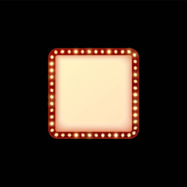 istock Light bulbs on red vector frame, lamp square border, retro wall billboard, Circus, cinema casino illumination decoration 2207046654