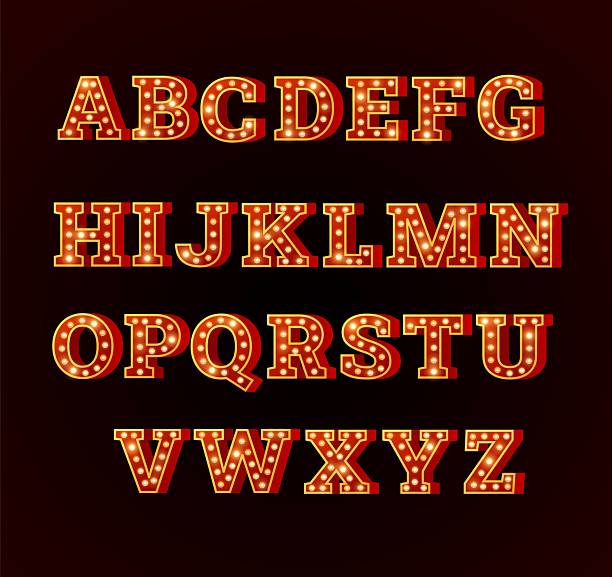 istock Vector illustration of English alphabet letters with lights in retro circus style. 2207046692