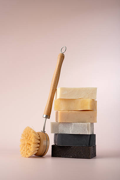 istock Stacked handmade soap bars with wooden brush 2207057934